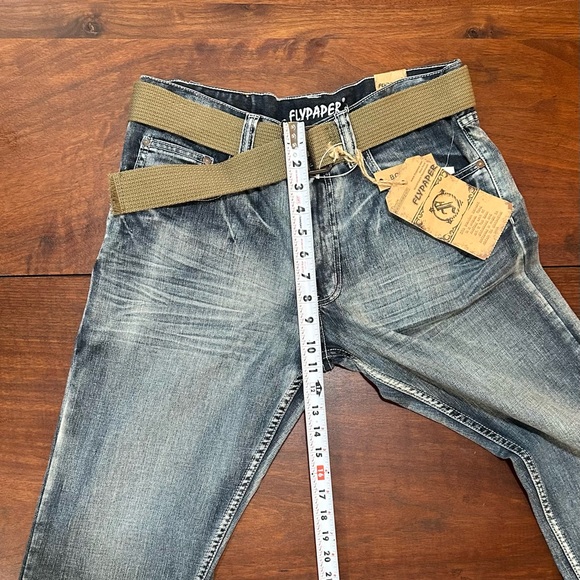 FLYPAPER Jeans Bootcut Distressed Size 32 x 34 Short Inseam NWT Canvas Belt - Picture 10 of 12